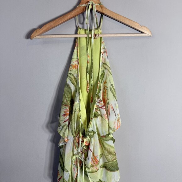BCBGeneration Floral Ruffle Halter Maxi Dress Women's XS Tropical Resort Beach - Picture 11 of 15